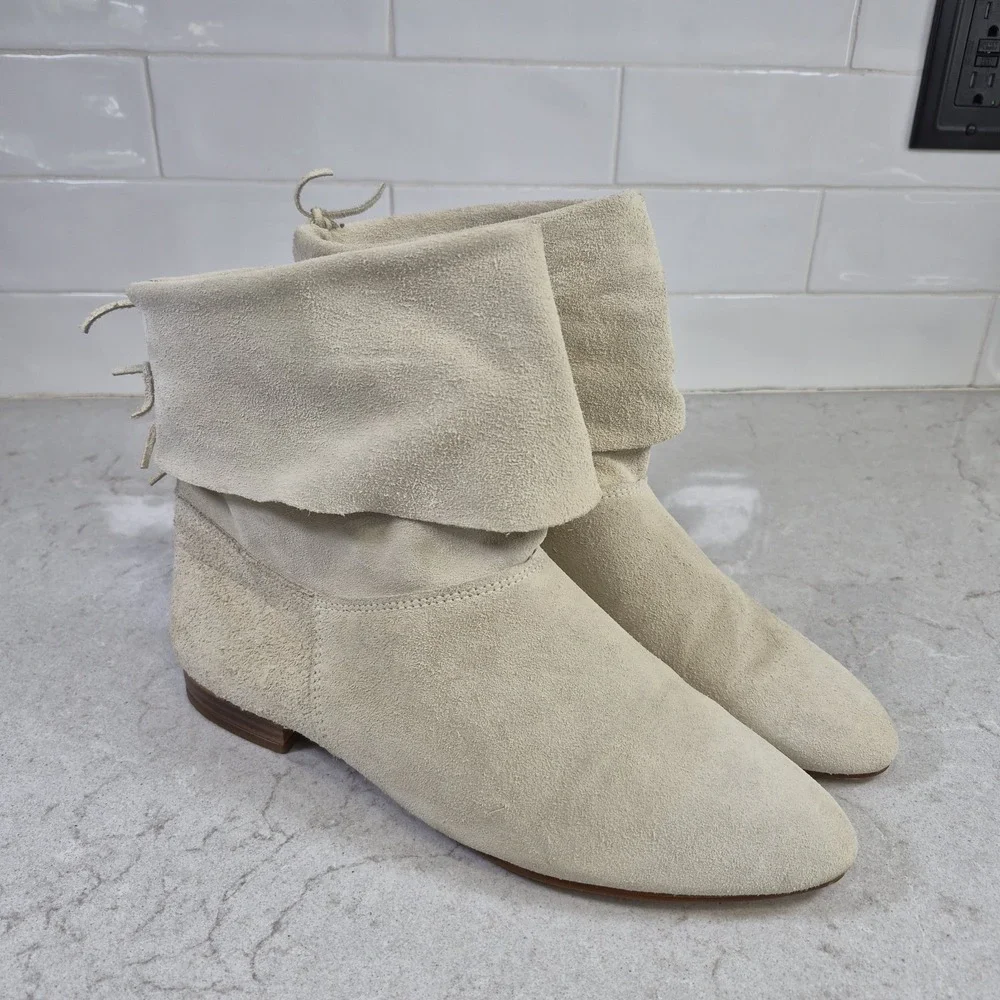 Vintage Adams Rib Suede Fold-Over Ankle Boots — Made in USA, Boho / Western Size